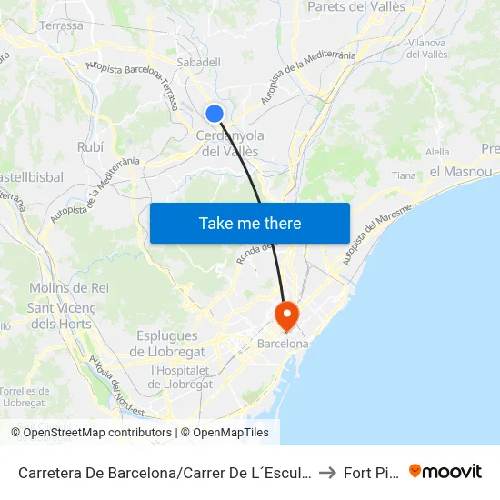 Carretera De Barcelona/Carrer De L´Escultor Llimon to Fort Pienc map
