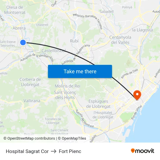 Hospital Sagrat Cor to Fort Pienc map