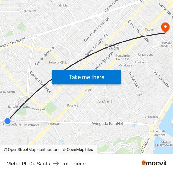 Metro Pl. De Sants to Fort Pienc map