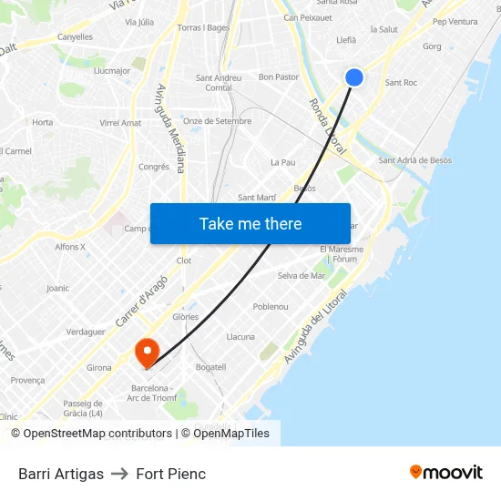 Barri Artigas to Fort Pienc map