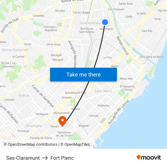 Sas-Claramunt to Fort Pienc map