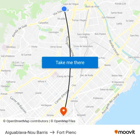 Aiguablava-Nou Barris to Fort Pienc map