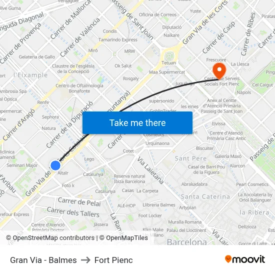 Gran Via - Balmes to Fort Pienc map