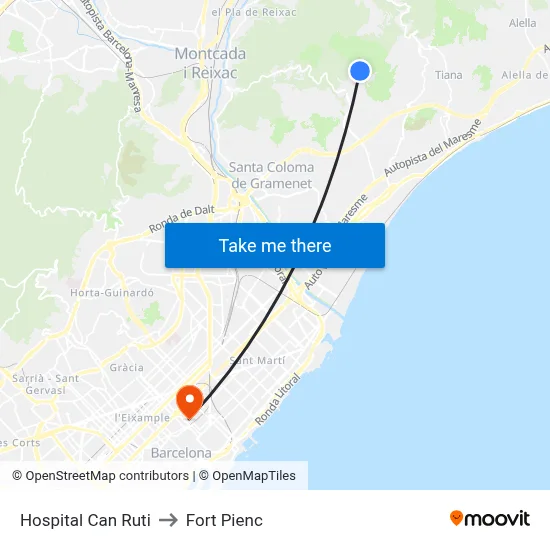 Hospital Can Ruti to Fort Pienc map