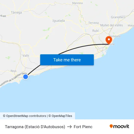 Tarragona (Estació D'Autobusos) to Fort Pienc map