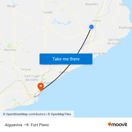Aiguaviva to Fort Pienc map