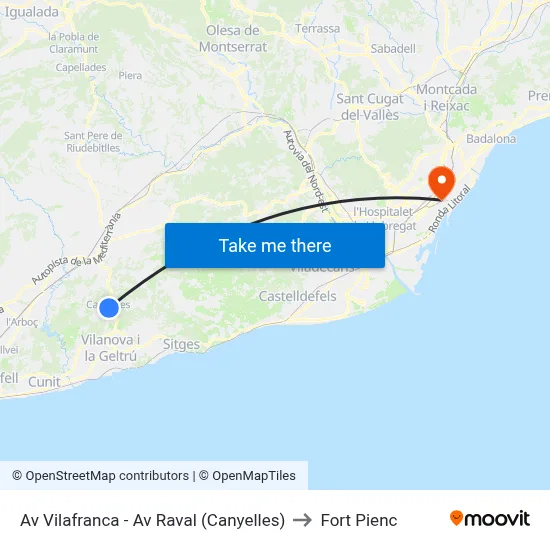 Av Vilafranca - Av Raval (Canyelles) to Fort Pienc map