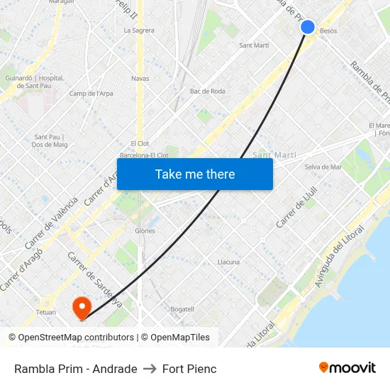 Rambla Prim - Andrade to Fort Pienc map