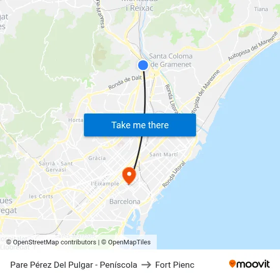 Pare Pérez Del Pulgar - Peníscola to Fort Pienc map