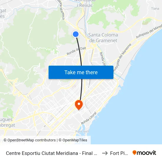 Centre Esportiu Ciutat Meridiana - Final Trajecte to Fort Pienc map