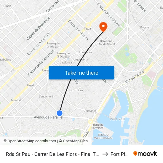 Rda St Pau - Carrer De Les Flors - Final Trajecte to Fort Pienc map