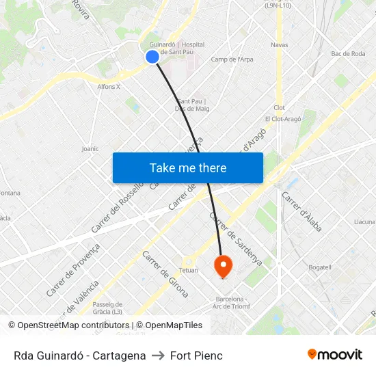 Rda Guinardó - Cartagena to Fort Pienc map