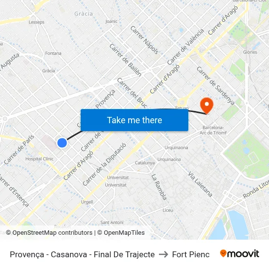 Provença - Casanova - Final De Trajecte to Fort Pienc map