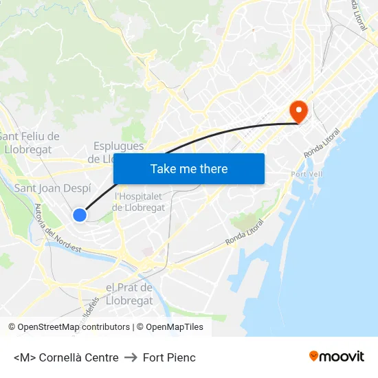 <M> Cornellà Centre to Fort Pienc map