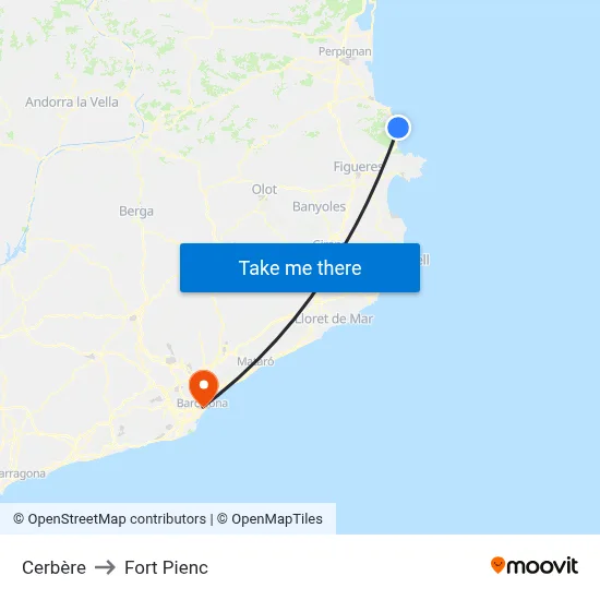 Cerbère to Fort Pienc map