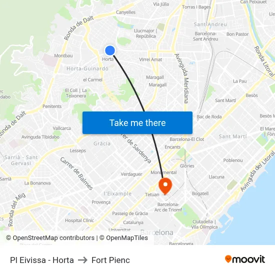 Pl Eivissa - Horta to Fort Pienc map