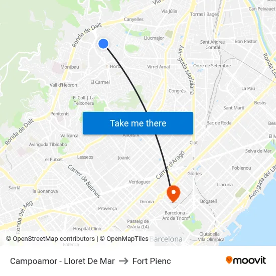 Campoamor - Lloret De Mar to Fort Pienc map