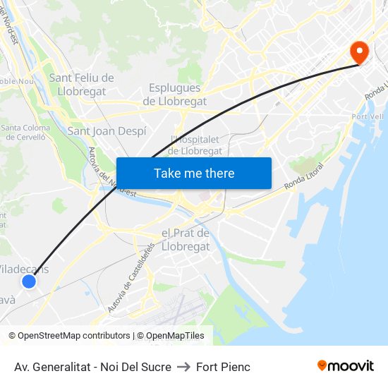 Av. Generalitat - Noi Del Sucre to Fort Pienc map