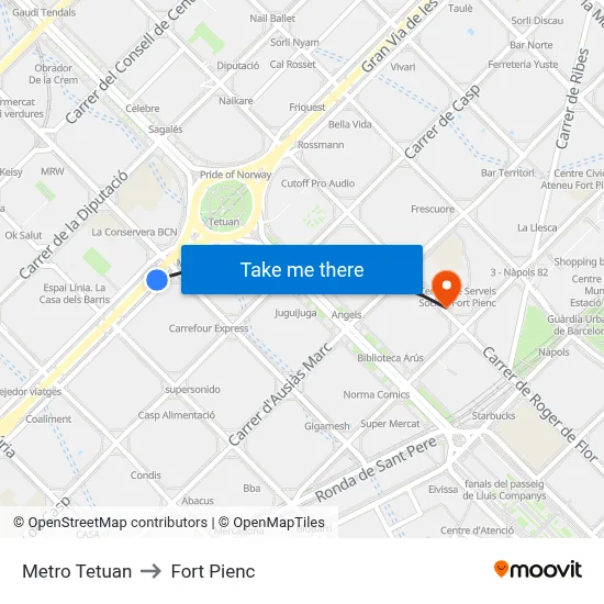 Metro Tetuan to Fort Pienc map