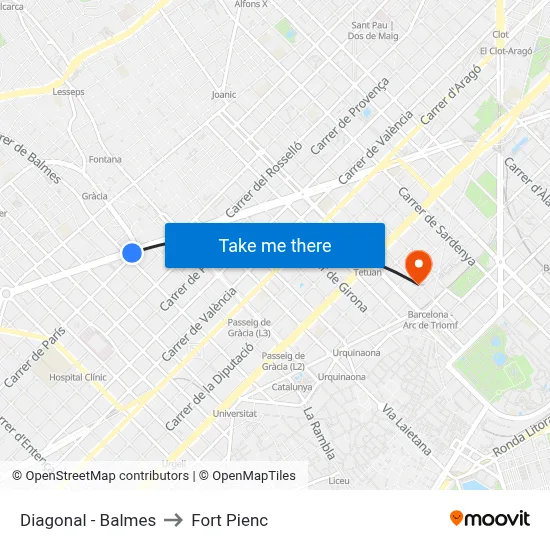 Diagonal - Balmes to Fort Pienc map