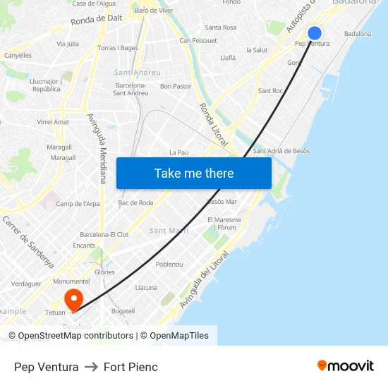 Pep Ventura to Fort Pienc map
