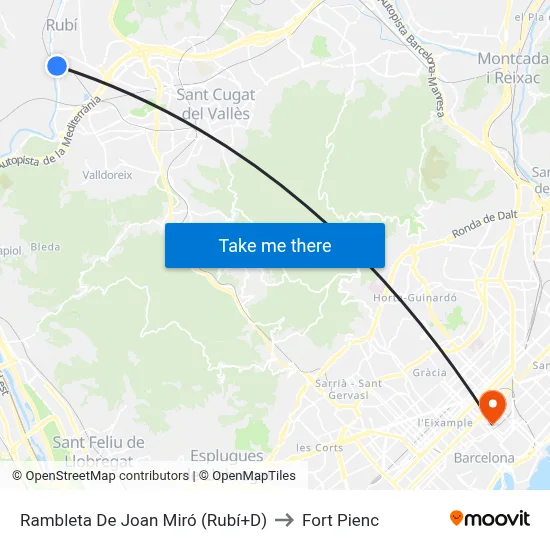 Rambleta De Joan Miró (Rubí+D) to Fort Pienc map