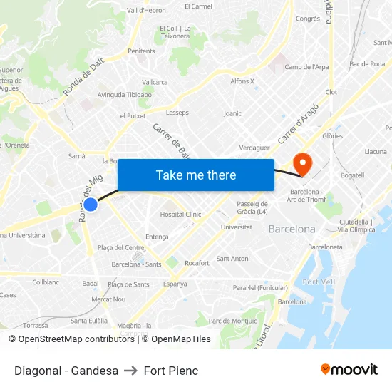 Diagonal - Gandesa to Fort Pienc map