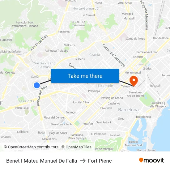 Benet I Mateu-Manuel De Falla to Fort Pienc map
