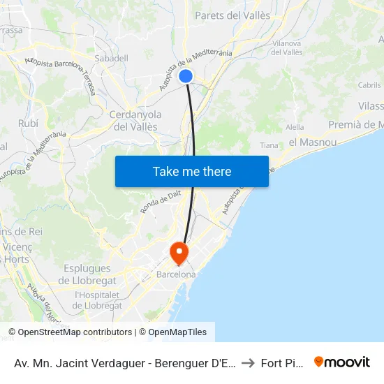 Av. Mn. Jacint Verdaguer - Berenguer D'Entença to Fort Pienc map