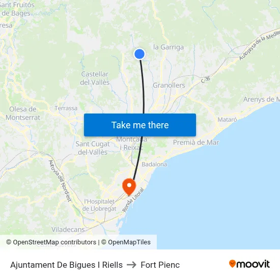 Ajuntament De Bigues I Riells to Fort Pienc map