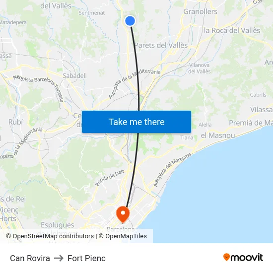 Can Rovira to Fort Pienc map