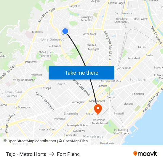 Tajo - Metro Horta to Fort Pienc map