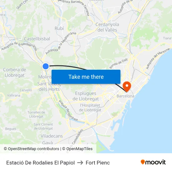 Estació De Rodalies El Papiol to Fort Pienc map