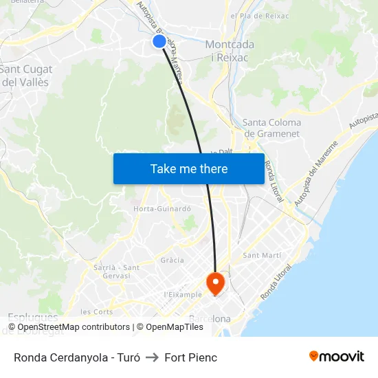 Ronda Cerdanyola - Turó to Fort Pienc map