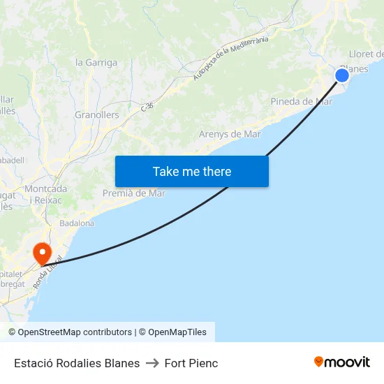 Estació Rodalies Blanes to Fort Pienc map