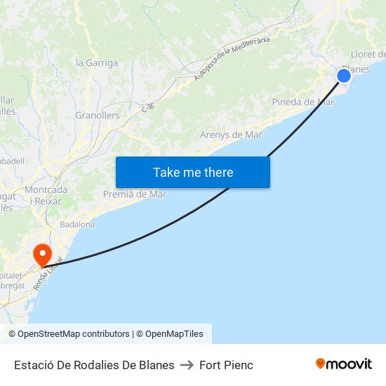 Estació De Rodalies De Blanes to Fort Pienc map