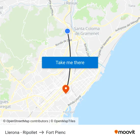 Llerona - Ripollet to Fort Pienc map