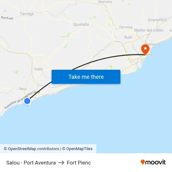 Salou - Port Aventura to Fort Pienc map
