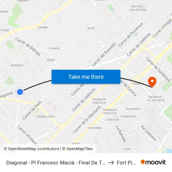 Diagonal - Pl Francesc Macià - Final De Trajecte to Fort Pienc map