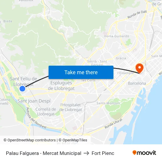Palau Falguera - Mercat Municipal to Fort Pienc map