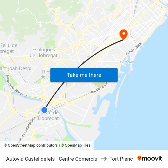 Autovia Castelldefels - Centre Comercial to Fort Pienc map