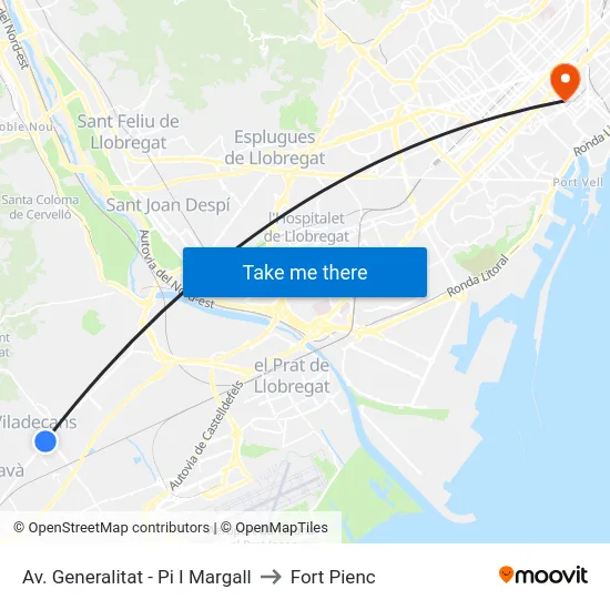 Av. Generalitat - Pi I Margall to Fort Pienc map