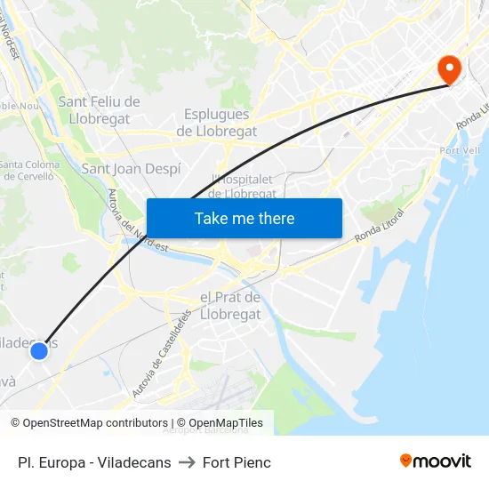 Pl. Europa - Viladecans to Fort Pienc map