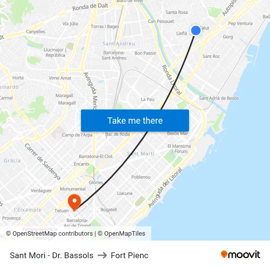 Sant Mori - Dr. Bassols to Fort Pienc map