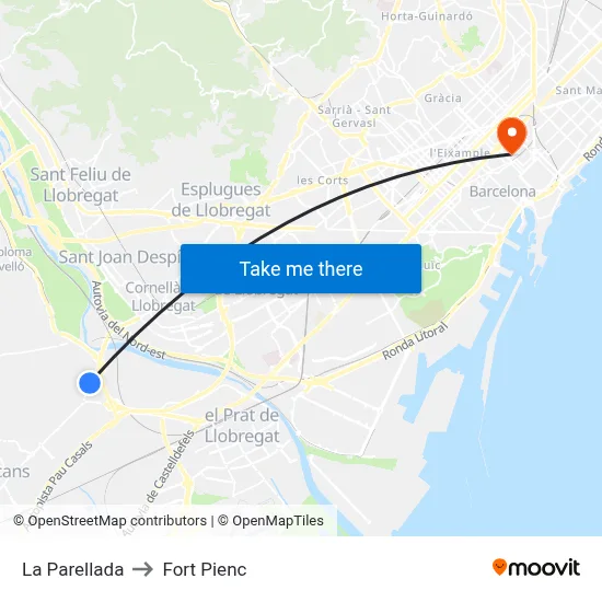 La Parellada to Fort Pienc map