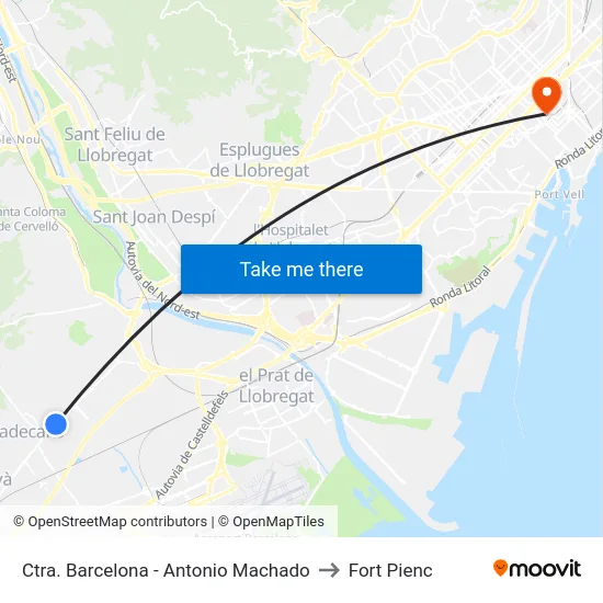 Ctra. Barcelona - Antonio Machado to Fort Pienc map