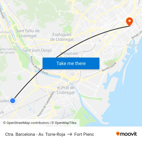 Ctra. Barcelona - Av. Torre-Roja to Fort Pienc map