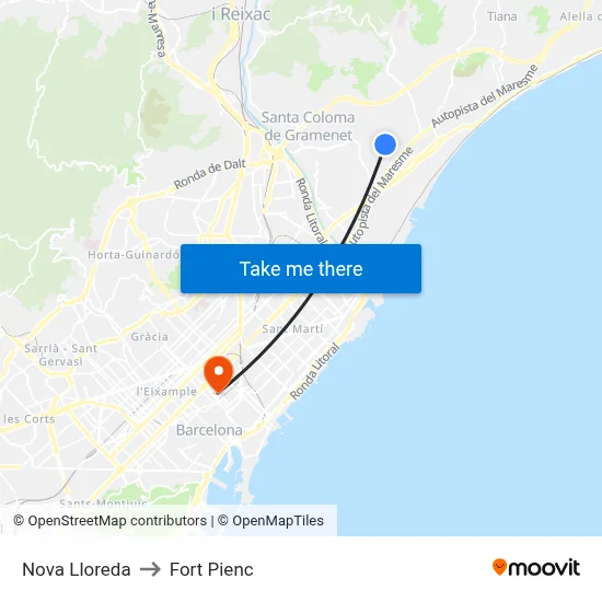 Nova Lloreda to Fort Pienc map