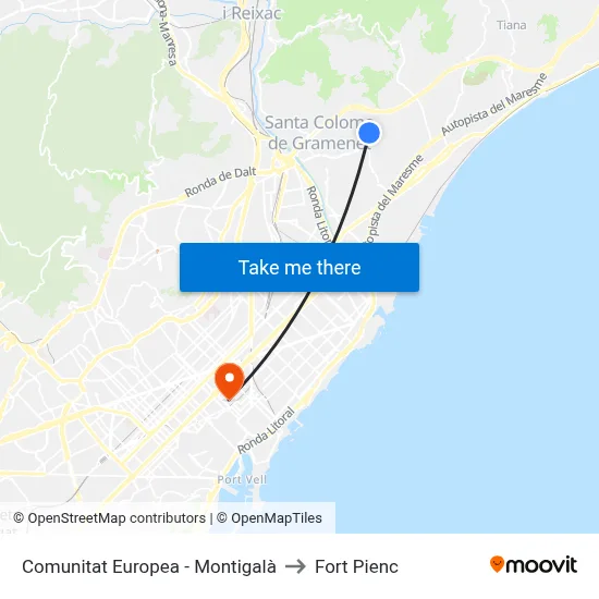 Comunitat Europea - Montigalà to Fort Pienc map
