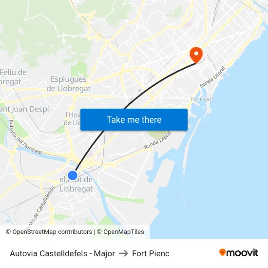Autovia Castelldefels - Major to Fort Pienc map